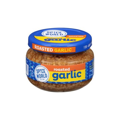 Spice World Roasted Minced Garlic – 4oz Garlic Container – Ready-to-Use Seasonings for Cooking, Reduce Prep Work and Easily Add Flavor