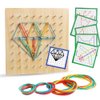 Wooden Geoboard with Rubber Bands Graphical Math Pattern Blocks Geo Board - Montessori Educational Toy for Kids with Pattern Cards and Rubber Bands Create Figures Shape STEM Puzzle Matrix Brain Teaser