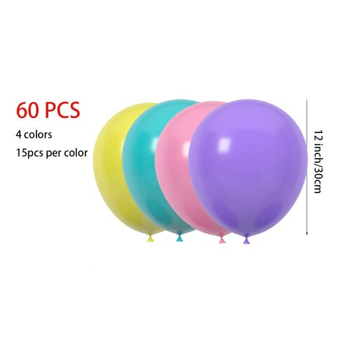 60 pcs 12 Inch Purple Teal Pink Yellow Latex Balloons Decorations, Birthday Wedding Baby Shower Party Balloons Decorations (Purple Cyan Pink Yellow)