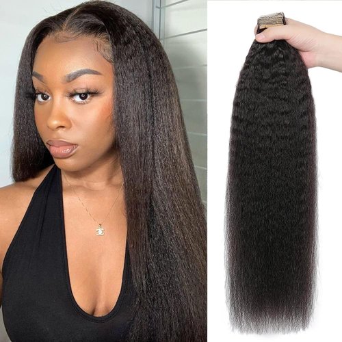 Hotlulana 40pcs Tape in Hair Extensions Human Hair Kinky Straight Tape Ins for Black Women Invisible Seamless Skin Weft Real Human Hair Tape in Extensions 22 Inch 100g