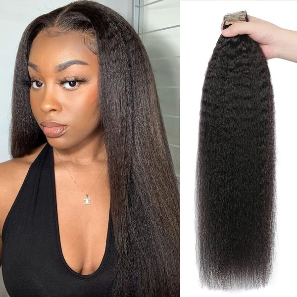Hotlulana 40pcs Tape in Hair Extensions Human Hair Kinky Straight Tape Ins for Black Women Invisible Seamless Skin Weft Real Human Hair Tape in Extensions 22 Inch 100g