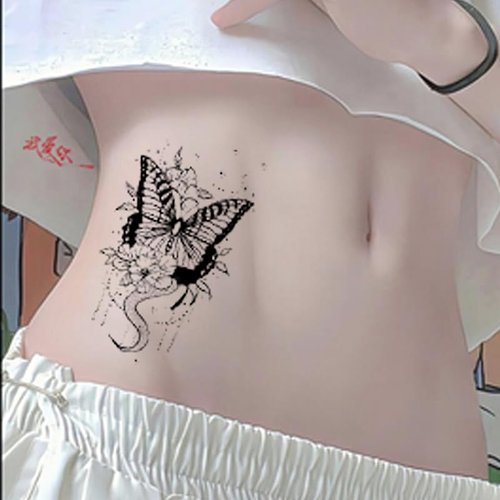 Generic 10 Sheets Temporary Tattoo Stickers, Waterproof Black Butterfly Pattern Tattoos Body Art Henna Sticker for Women Girls DIY Body Face Arms Legs (Model A)