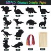 MEIVINES 60PCS 12Style Magic Color Scratch DIY Dinosaur Paper Scratch Craft Kits Rainbow Scratch Paper Art Sets with Scratching Tools Ribbon for Party Favors Activities