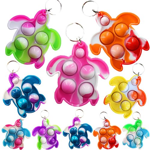 HOZKEAP 10 Packs Bulk Turtle Mini pop Fidget Keychain，Boys and Girls kids Birthday Party Favors Supplies Classroom summer Students Gifts Prize
