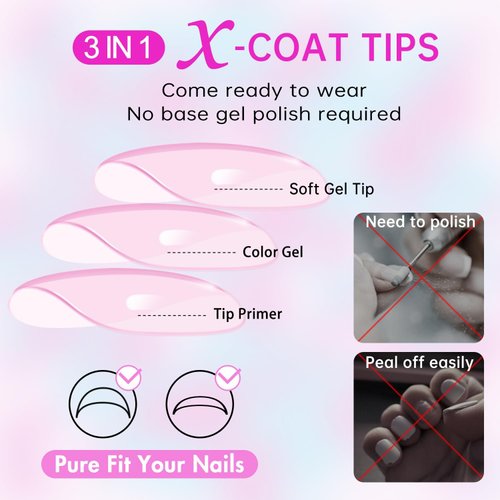 KQueenest Gel x Nail Tips Short Medium Square - Soft Acrylic Press on Nails Short,Semitransparent Natural Pre Colored Thick Fake Nails Press ons 15 Sizes Fit All Nail Bed (Nude Pink)