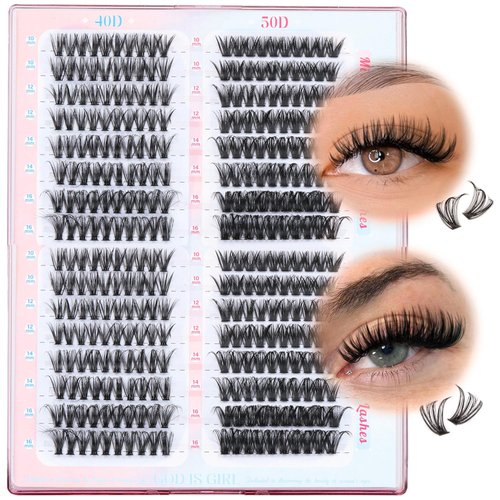 Goddvenus Natural Lash Clusters Volume Cluster Lashes 40D+50D D Curl Individual Lashes Wispy Eyelash Cluster Extensions DIY Natural Lash Extension (320pcs D Curl 40D 50D)
