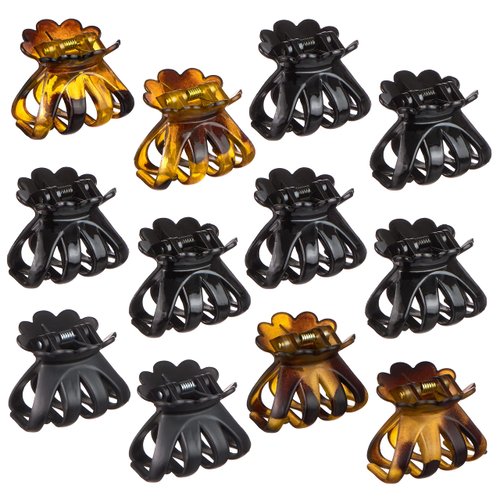 Expressions 12 Count Medium Octopus Jaw Clips - Tortoise-shell brown, Black - Hair Clips for Ever...
