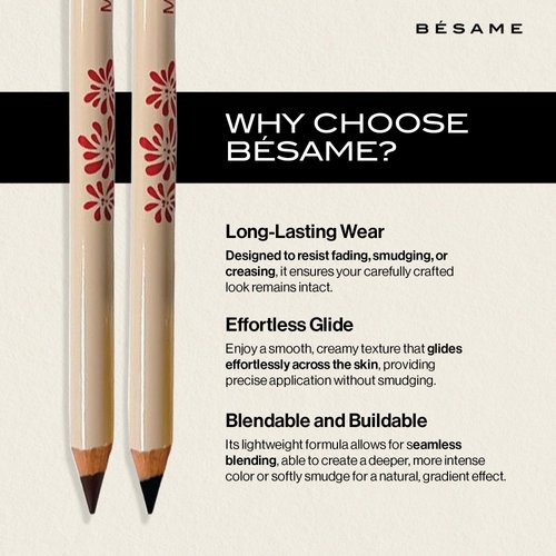BESAME Masterliner Eyeliner Pencil Duo – Black and Brown Wooden Pencils with Sharpener, Long-Lasting, Smudge-Proof, Water-Resistant, Vegan, and Easy-to-Blend Formula