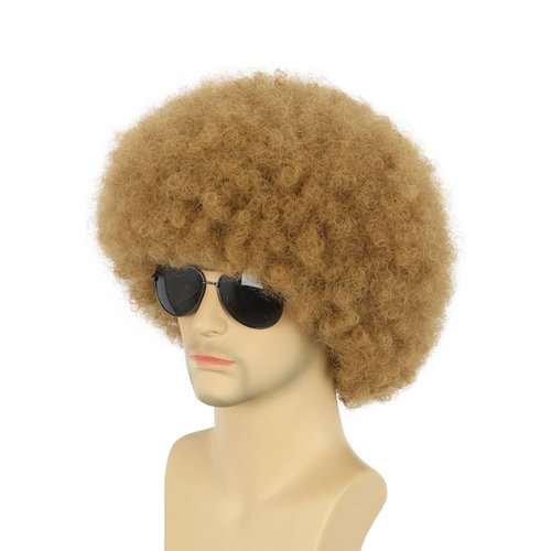 karlery Adult Men Women Afro 70s 80s Curly Light Brown Wig Rocker Party Wig California Halloween Costume Wig