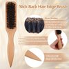 OWIIZI Slick Back Hair Brush for Smoothing Ponytail, Soft Boar Bristle Styling Edge Control Brush for Sleek Hair, Wooden Rat Tail Pointed Handle Wax Stick for Hair, Teasing Hair Brush for Men Women