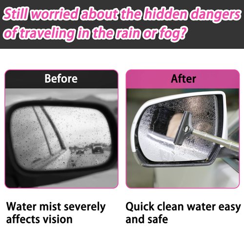 Side Mirror Squeegee, 2 PCS Car Mirror Squeegee, Retractable Car Rearview Mirror Wiper for All Vehicles, Universal Automotive Accessories(Black/Pink)