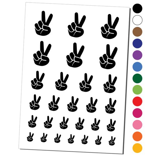 Peace Hand Sign Temporary Tattoo Water Resistant Fake Body Art Set Collection - Red (One Sheet)