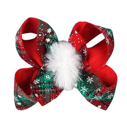 Christmas Bows Hair Clip for Women Fluffy Hair Clips for Girls Christmas Green Plaid Hair Bow Clip Snowflake Alligator Clips 4.7’ Inch Hair Bows Xmas Party Hair Decoration Winter Hair Accessories 1Pcs