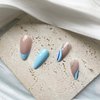 Blue Press on Nails Almond Shape Fake Nails French False Nails with Designs Blue White Silver Waves Acrylic Nails Medium Length Stick on Nails Full Cover Glossy Glue on Nails for Women Nail Decoration