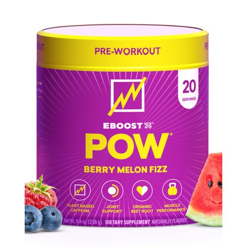 EBOOST POW Natural Pre Workout Powder - 20 Servings - Berry Melon Fizz - Pre Workout Supplement for Performance, Joint Mobility Support, Energy, Focus - Men & Women - Non-GMO, Gluten-Free, No Creatine
