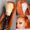 Orange Ginger Color 13x4 Invisible Lace Front Wigs Human Hair (16 Inch) Straight Brazilian Virgin Lace Front Human Hair Wigs 150% Density Pre Plucked with Natural Hairline (16 Inch, 13x4 Straight