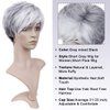 PHOCAS Short Curly Gray Pixie Wigs with Bangs Layered Short Wigs For Women Daliy Cosplay Synthet Short Cut Wigs