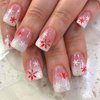 24Pcs Christmas French Tip Press on Nails Short Santa Fake Nails with Winter Snowflake Design Bling Rhinestones Designs Glitter Full Cover Artificial Glue on Nails for Women DIY Christmas Acrylic Nail