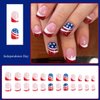 24Pcs 4th of July Press on Nails Short Square Fake Nails Glitter American Flag Nails Design Independence Day False Nails Acrylic Artificial Nails French Tip Glue on Nails for Women DIY Manicure Decor