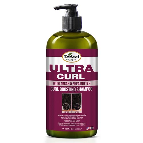 Difeel Ultra Curl with Argan & Shea Butter - Curl Boosting Shampoo 33.8 oz., Sulfate Free Shampoo Made with Natural Ingredients