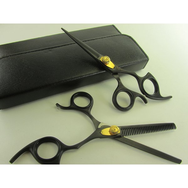 5.5" Professional Barber Razor Edge Titanium Coated Hair Cutting and Texturizing Shears Scissors Black Set+case