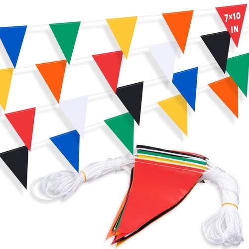 105ft Pennant Banner Flags, 7"x10" Fluorescent Multicolor Safety Flagging Banner Warning Flags for Construction Site/Traffic Control/Boundary Barrier Signs, Perimeter Marking Flags on String, 45 Flags