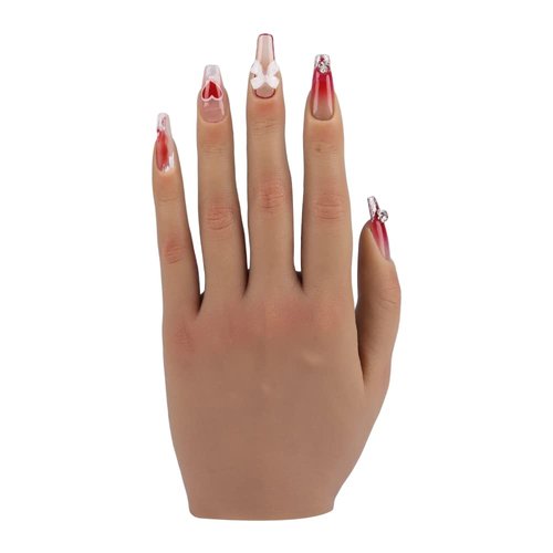Practice Hand for Acrylic Nails Silicone Female Mannequin Life Size Hand as Nail Practice Hands Sketch Jewelry Ring Glove Watch Display with Nail 18cm