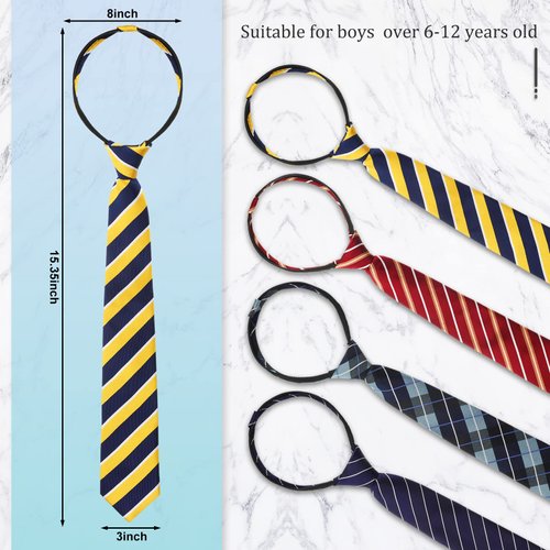 Geyoga 4 Pcs Kids Tie for Boys Adjustable Zipper Youth Child Toddler Necktie Wedding Graduation School Uniform 6-12 Years (Bright Style)