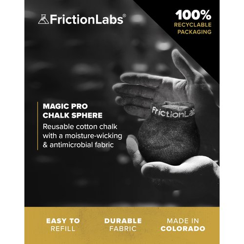 Friction Labs Magic Pro Chalk Sphere 2.2oz - Premium Moisture-Wicking Chalk Ball for Rock Climbing, Weight Lifting, Gymnastics, & Bowling - Mess Free Gym Chalk with Easy to Refill Sock