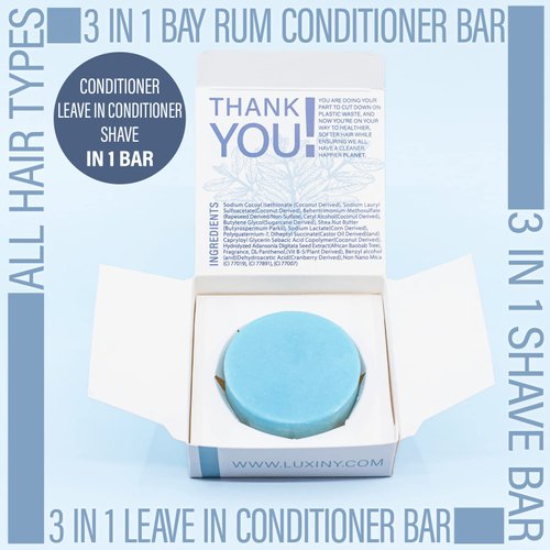 Luxiny Natural Conditioner Bar for Hair & Moisturizing Conditioner Shave Oil puck Made in USA, Up to 70 Uses of Vegan, Paraben & Sulfate Free Conditioner – All Hair & Skin Types 50mg (Bay Rum)