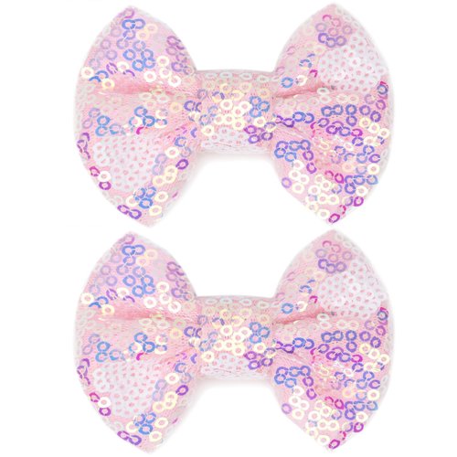 ZOLYCO Sparkling 3 Inch Glitter Heart Hair Bows Clips Sequin Bow Alligator Clips Hair Accessories for Girls, Teens, Toddlers (Light Pink)
