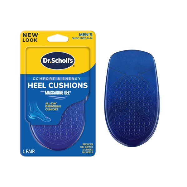 Dr. Scholl's Heel Cushions with Massaging Gel, Gel Heel Cups, All-Day Energizing Comfort, Absorb Shock, Reduce Impact & Stress, Gel Cushioning Pad Insert, Fit All Shoes, Mens 8-14, 1 Pair