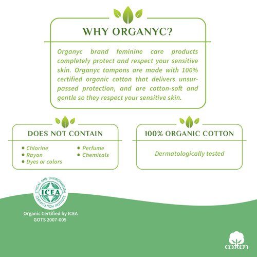Organyc 100% Certified Organic Cotton Tampons, Plant-Based Eco-Applicator, Super Flow, 16 Count