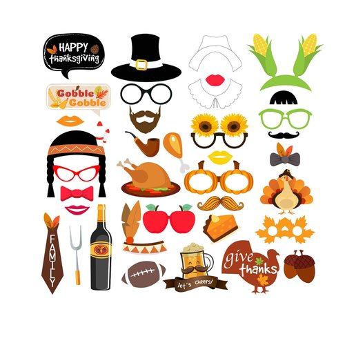 SWYOUN 37PCS Thanksgiving Day Party Supplies Decorations Turkey Masks Photo Booth Props