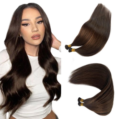 I Tip Remy Hair Extensions Human Hair #2 Dark Brown Pre Bonded Keratin Extension Full Head Silky Straight Brown Itip Hair Extensions 16 Inch 100 Strands Thick Ends