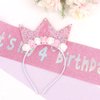 Casoty Pink 4th Birthday Sash and Crown Set, 4th Birthday Decorations, 4th Birthday Headband, 4th Birthday Party Decorations, Pink Birthday Gifts for Girl