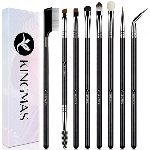 KINGMAS 8 Pieces Eyeshadow Brush Eyeliner & Eyebrow Brush set, Premium Fine Angled Gel Eye Liner Makeup Brushes, Eyelash Comb Eyelashes Separator, Ultra Thin Point Eyeliner Brushes for Women Girls