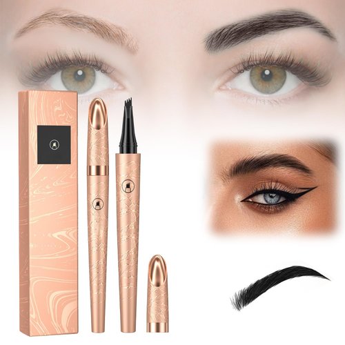 Magic Eyebrow Pencil,3D Waterproof Magic Eyebrow Pencil Microblading Eyebrow Pencil, 4 Fork Tip Microblading Eyebrow Tattoo Pencil,Natural Makeup Fine Stroke Microblading Eyebrow Pencil (black)