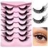 LoveOurHome 7 Pairs Fake Eyelashes Fluffy False Eyelashes Cat Eye Faux Mink Wispy Lashes Natural Look Lash Extension Eye Lashes 6-21mm 6D Volume Strips False Lashes with Tweezer for Women Teen Girls