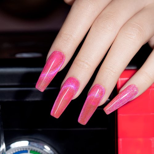 RARJSM Cat Eye Gel Nail Polish, Galaxy Chameleon Magnetic Gel Polish Hot Pink Holographic Glitter Gel Soak Off UV LED DIY Manicure Art for Salon Designs and Home DIY 7.5ML/0.26fl oz