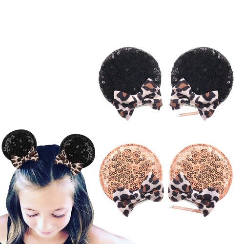 JIAHANG 2 Pairs Mouse Ear Clips with Glittering Sequin Bow, Girls&#39; Hair Barrettes Hair Accessorie...