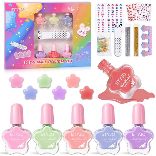 ETYJO Toddler Nail Polish Non-Toxic Nail Polish Set for Girls Water Based Peel off Quick Dry Kids Nail Polish 6 Nude Pink Colors Nail Art Kits for Kids Age 3+ Girl Birthday Gift
