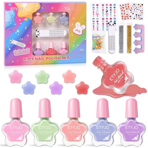 ETYJO Toddler Nail Polish Non-Toxic Nail Polish Set for Girls Water Based Peel off Quick Dry Kids Nail Polish 6 Nude Pink Colors Nail Art Kits for Kids Age 3+ Girl Birthday Gift