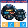 G1ngtar 96Pcs Neon New Year Eve Party Plates Supplies - 2025 Happy New Year Party Tableware Decorations Glow In The Dark Disposable Paper Plates Napkins Forks for Kids and Adults, Serves 24