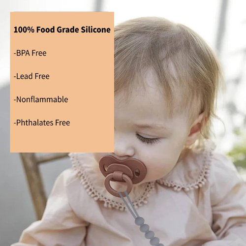 Baby Teether Chews, 2 Pack Pacifier Clip Holder, One-Piece Food Grade Silicone Pacifier Strap, Soft Flexible Pacifier Leash, for Boys and Girls Gifts