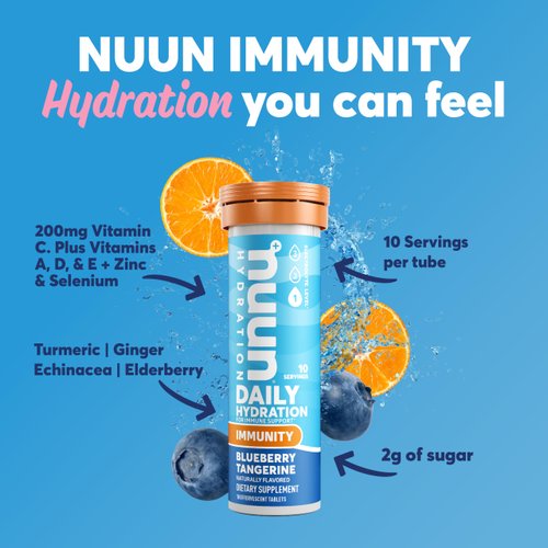 Nuun Hydration Immunity Electrolyte Tablets With 200mg Vitamin C, Blueberry Tangerine + Orange Citrus Flavors, 5 Essential Electrolytes for Hydration, Vegan, Non-GMO, 4 Pack (40 Servings)