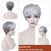 PHOCAS Short Curly Gray Pixie Wigs with Bangs Layered Short Wigs For Women Daliy Cosplay Synthet Short Cut Wigs