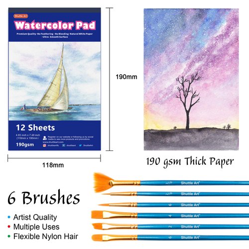 Shuttle Art 43 Pack Watercolor Paint Set, 36 Colors Watercolor Paint Pan Set with 6 Brushes and 1 Watercolor Pad for Beginners, Artists, Kids & Adults Watercolor Painting, Bullet Journal, Calligraphy