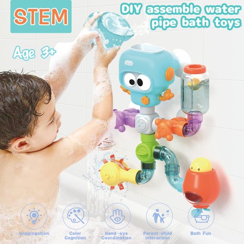 AMCHSURI Toddler Bath Toys, Bathtub Toys for Kids Ages 2-4 4-8 Year Old Boys Girls, Shower Wall Toys with Pipes and Valves That Toddlers with Interactive Features for Cognitive Development
