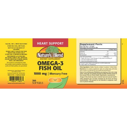 Nature's Blend Omega-3 Fish Oil, 1000 mg 300 Softgels